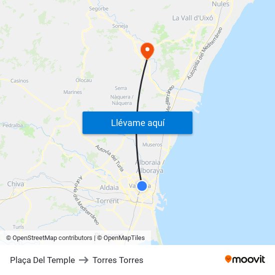 Plaça Del Temple to Torres Torres map