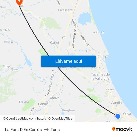 La Font D'En Carròs to Turís map