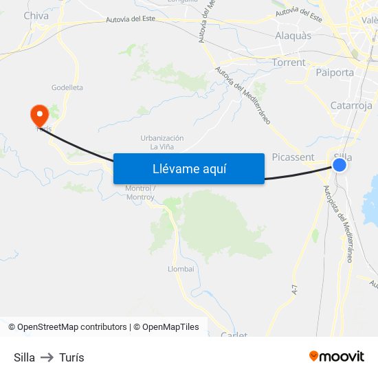 Silla to Turís map