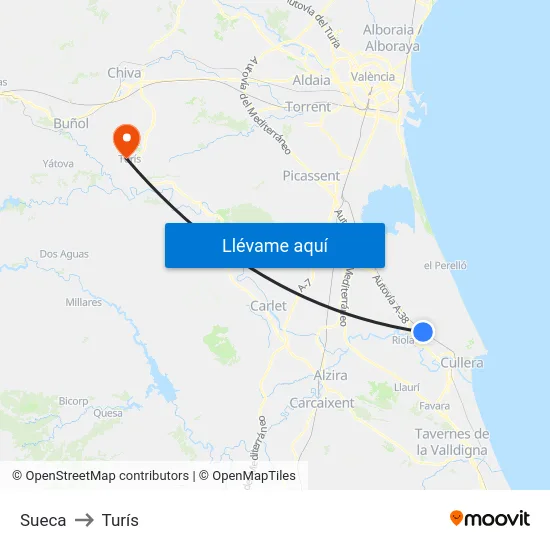 Sueca to Turís map