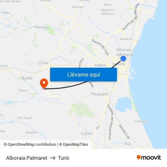 Alboraia Palmaret to Turís map