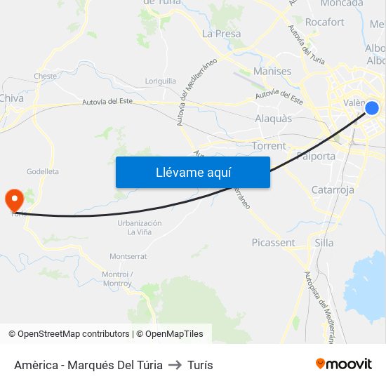 Amèrica - Marqués Del Túria to Turís map