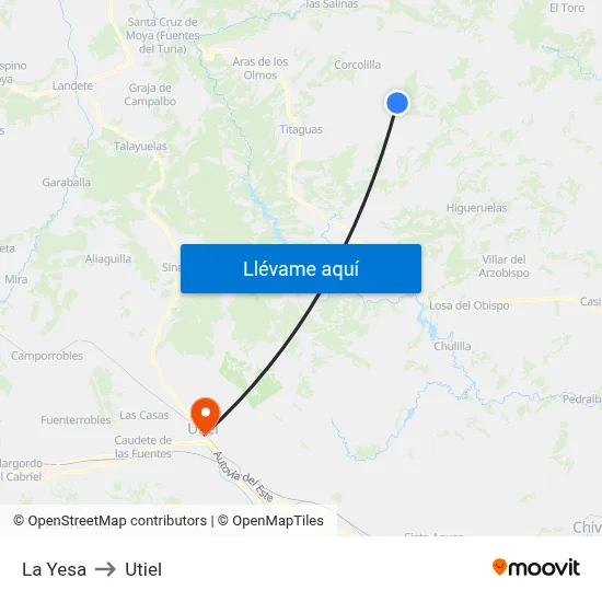 La Yesa to Utiel map