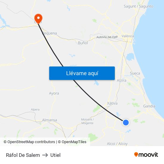 Ráfol De Salem to Utiel map