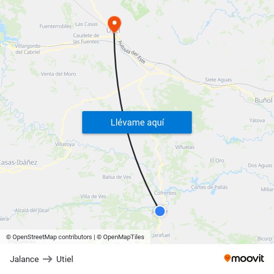 Jalance to Utiel map