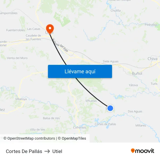 Cortes De Pallás to Utiel map