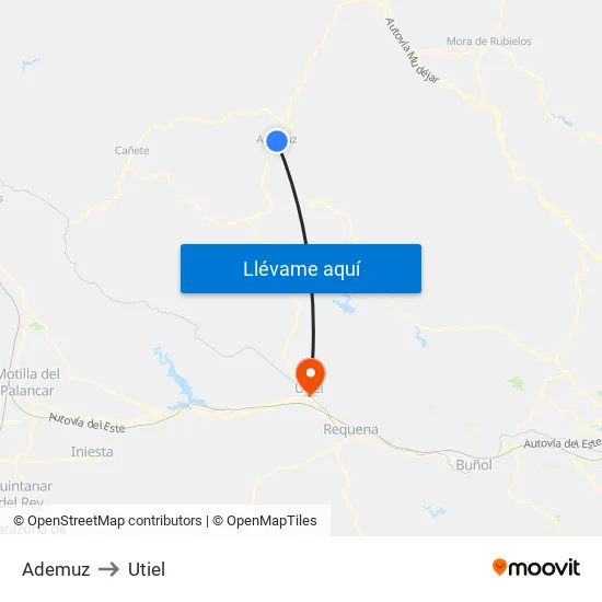 Ademuz to Utiel map