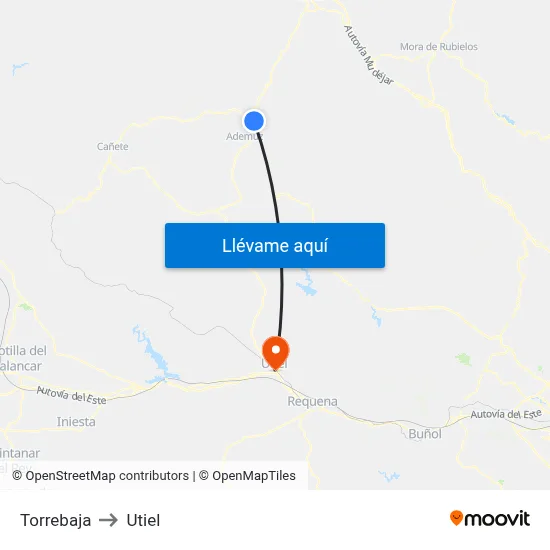 Torrebaja to Utiel map