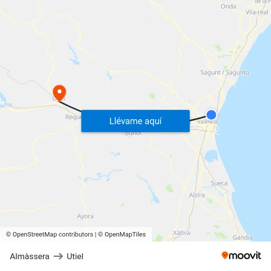 Almàssera to Utiel map