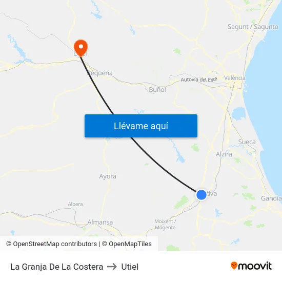 La Granja De La Costera to Utiel map