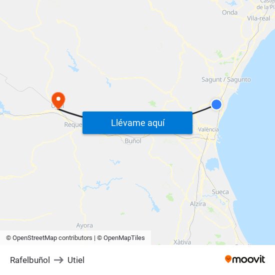 Rafelbuñol to Utiel map