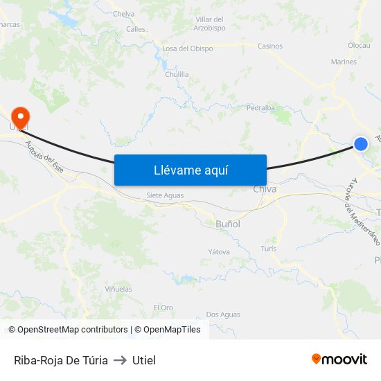 Riba-Roja De Túria to Utiel map