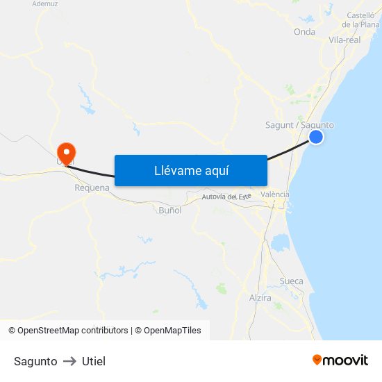 Sagunto to Utiel map