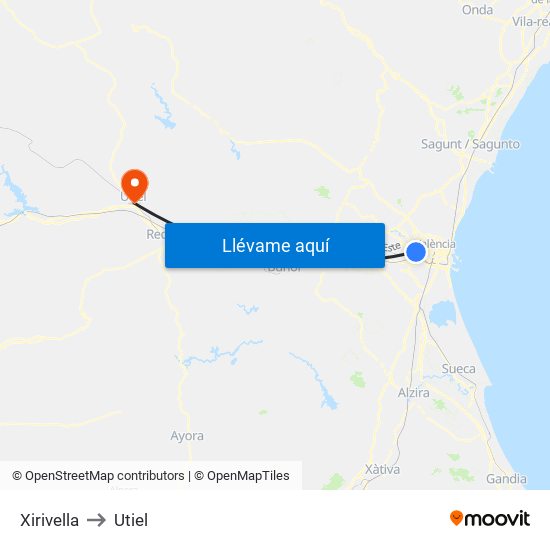 Xirivella to Utiel map