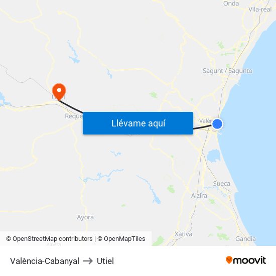 València-Cabanyal to Utiel map