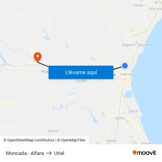 Moncada - Alfara to Utiel map