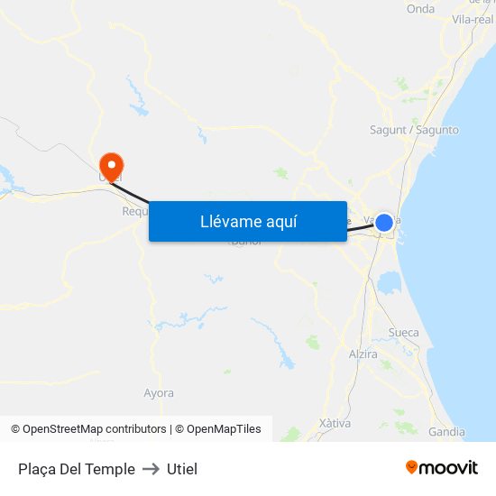 Plaça Del Temple to Utiel map