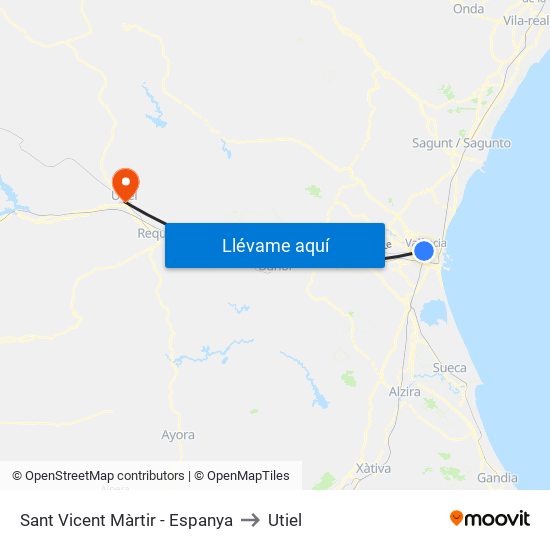 Sant Vicent Màrtir - Espanya to Utiel map