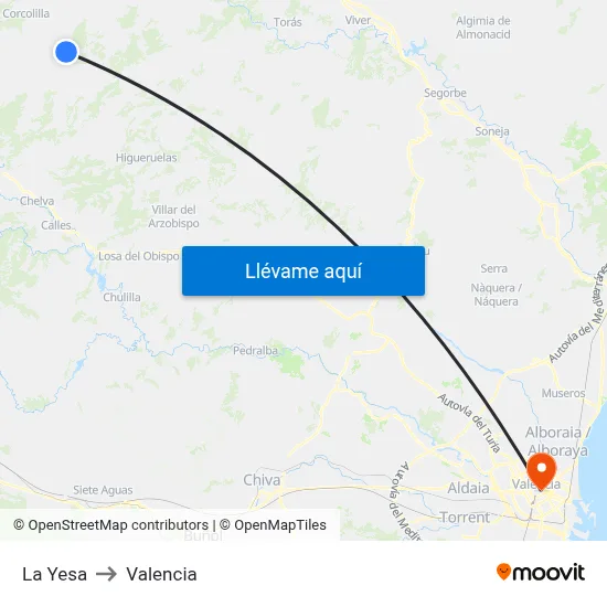 La Yesa to Valencia map