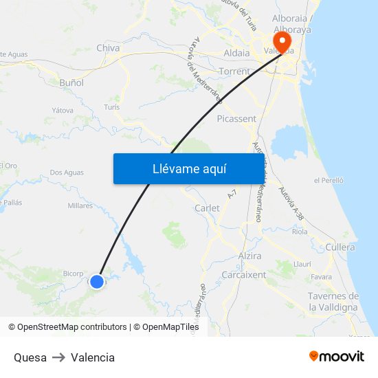 Quesa to Valencia map