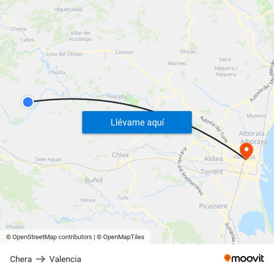 Chera to Valencia map