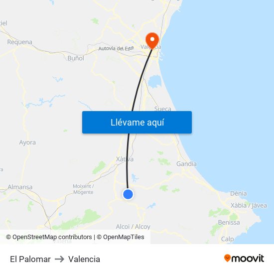 El Palomar to Valencia map