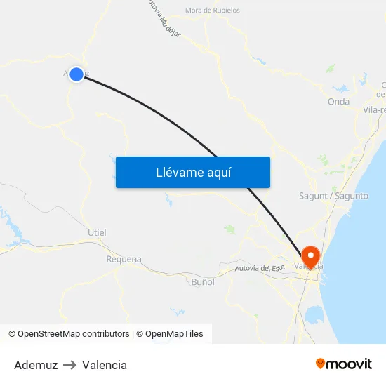 Ademuz to Valencia map