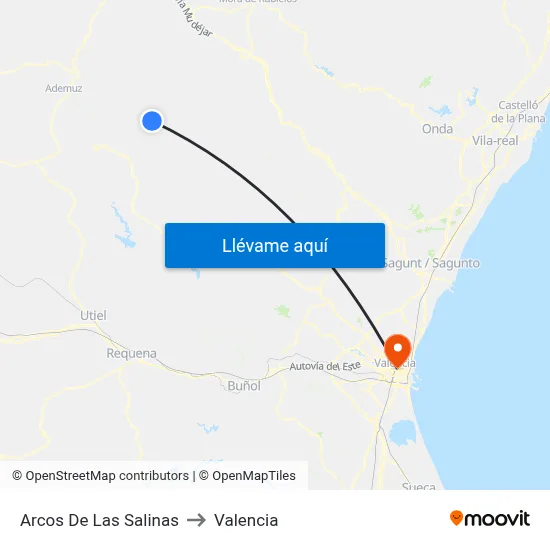 Arcos De Las Salinas to Valencia map