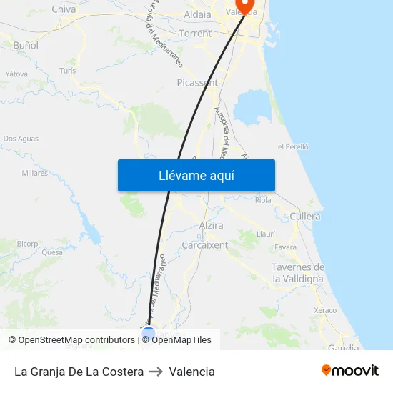 La Granja De La Costera to Valencia map