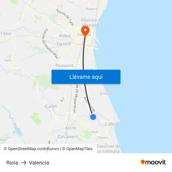 Riola to Valencia map