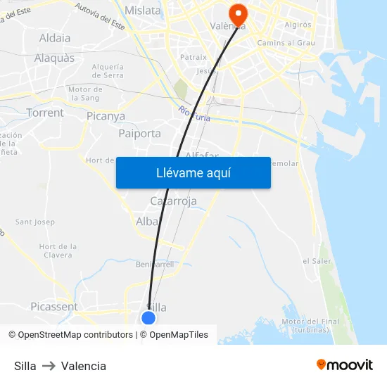 Silla to Valencia map