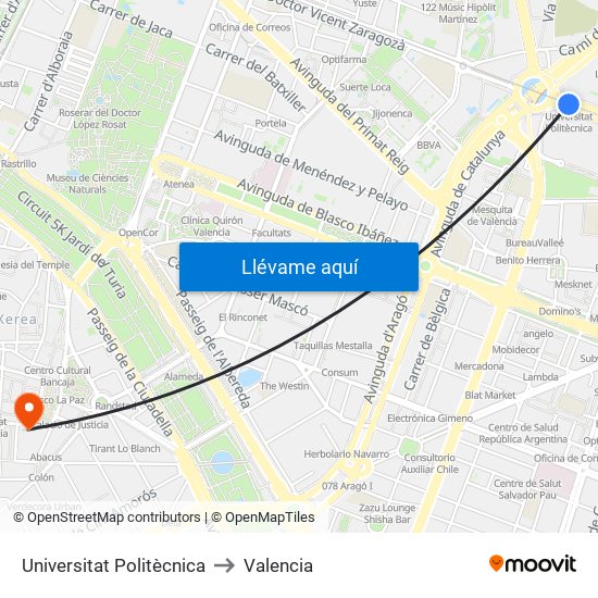 Universitat Politècnica to Valencia map