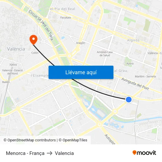Menorca - França to Valencia map