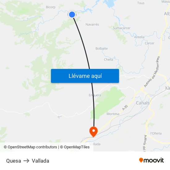 Quesa to Vallada map