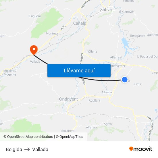 Bèlgida to Vallada map