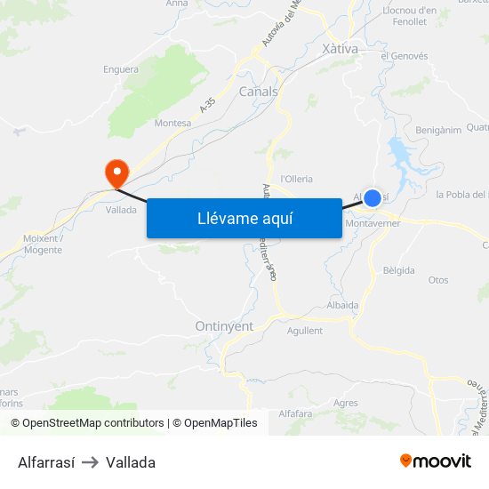 Alfarrasí to Vallada map