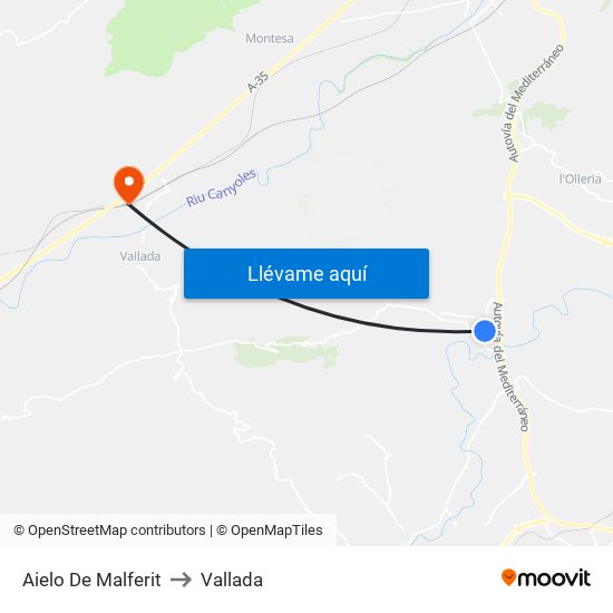 Aielo De Malferit to Vallada map