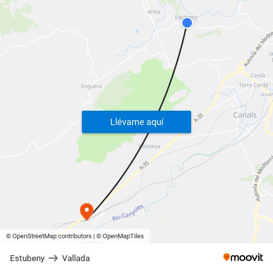Estubeny to Vallada map