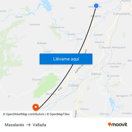 Masalavés to Vallada map