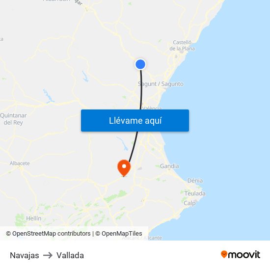 Navajas to Vallada map