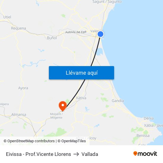 Eivissa - Prof.Vicente Llorens to Vallada map