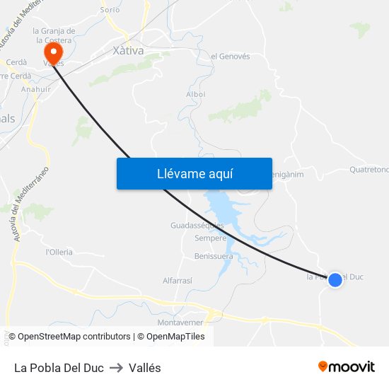 La Pobla Del Duc to Vallés map