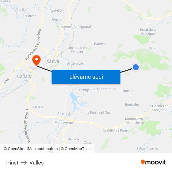 Pinet to Vallés map