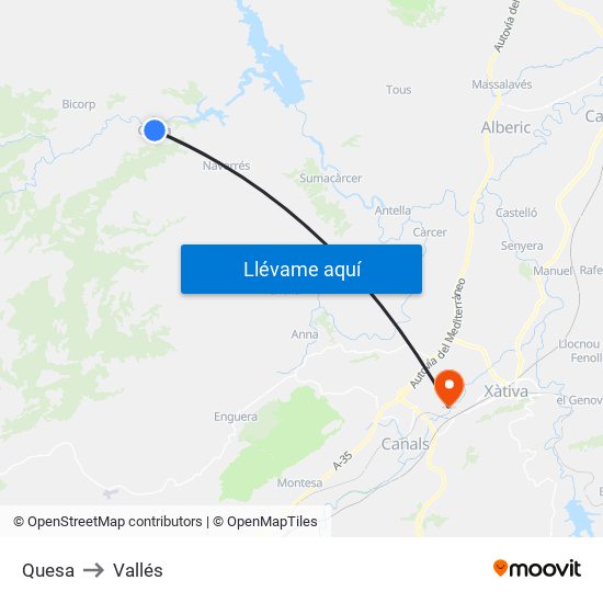 Quesa to Vallés map