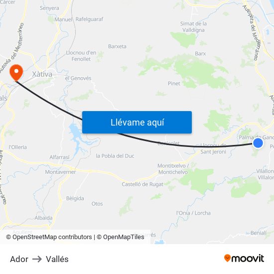 Ador to Vallés map