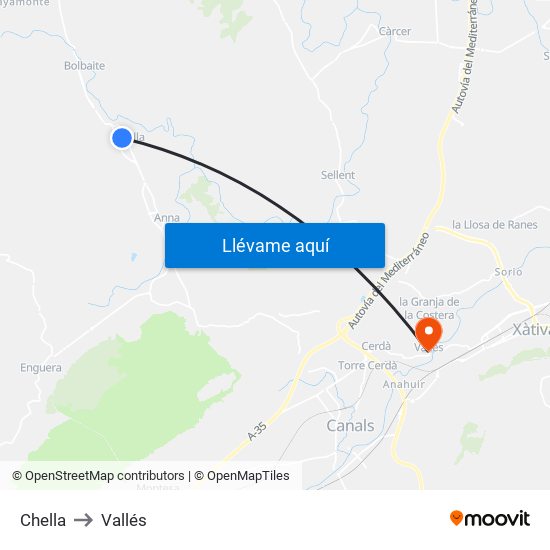 Chella to Vallés map