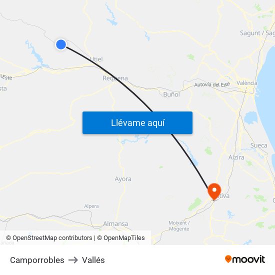 Camporrobles to Vallés map