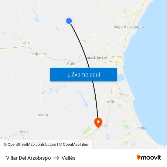 Villar Del Arzobispo to Vallés map