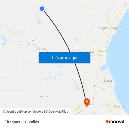 Titaguas to Vallés map