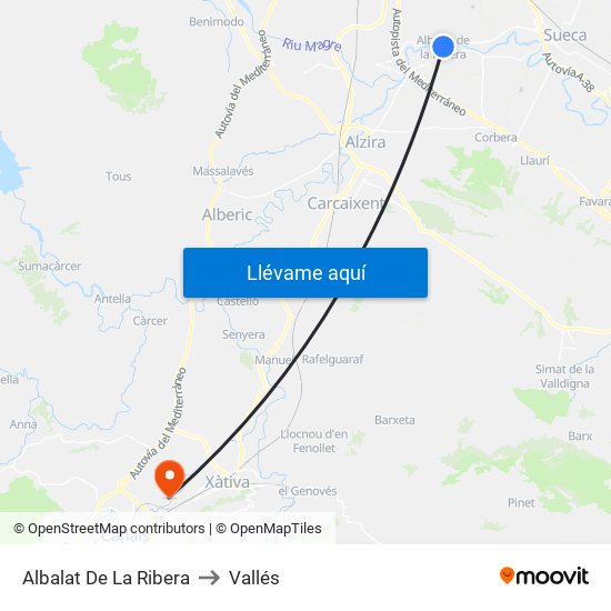 Albalat De La Ribera to Vallés map